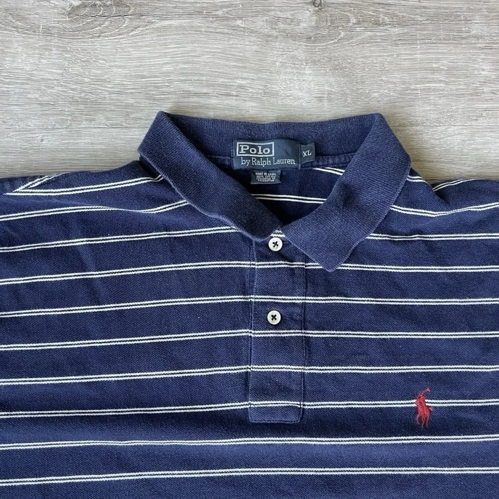 Polo Ralph Lauren Polo Shirt Men’s XL Blue Striped Red Pony Classic Cotton